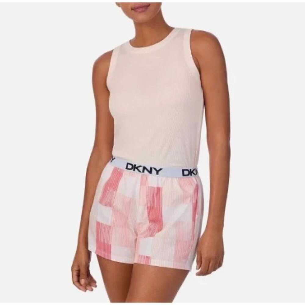 NEW Dkny Tank And Short Loungewear Set Women's M In Pink White Striped Pattern